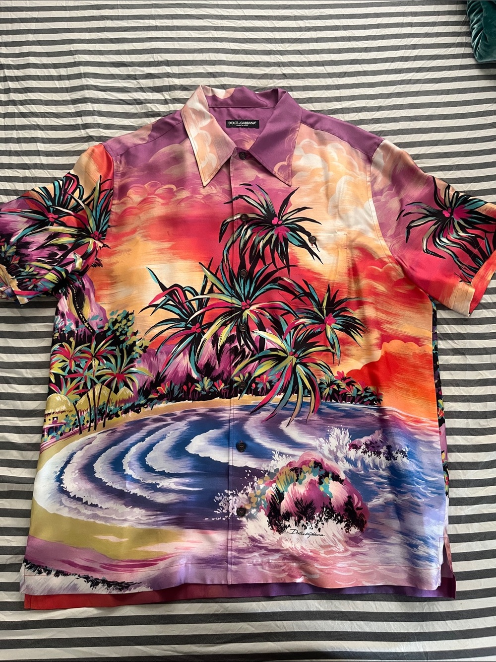 Dolce & Gabbana Purple Multi Palm-Print Button Down Shirt